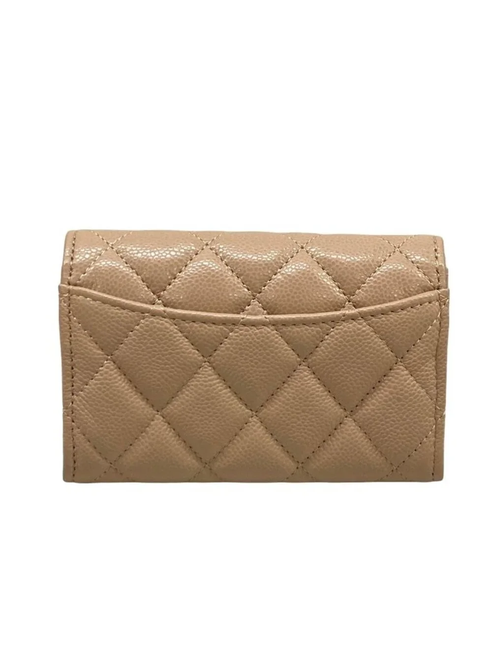 Chanel Card Slot Quilted Beige Gold